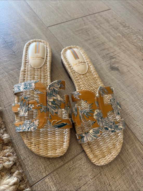 Sam Edelman Shoes - Sam Edelman Floral Mustard Woven Slide Sandals